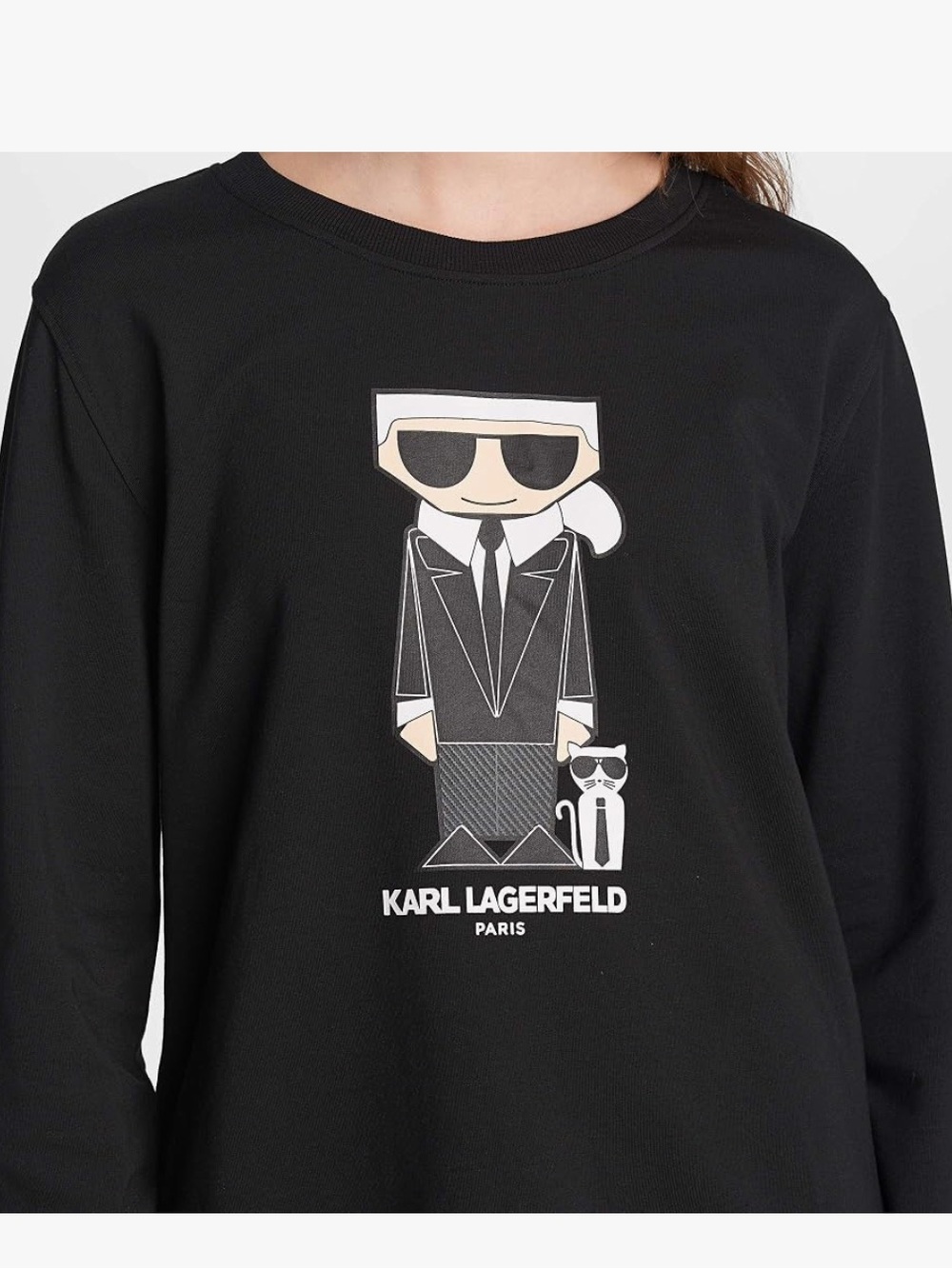 Karl Lagerfeld Black Crewneck Sweatshirt with Signature Cartoon Graphic Size M - Picture 5 of 14